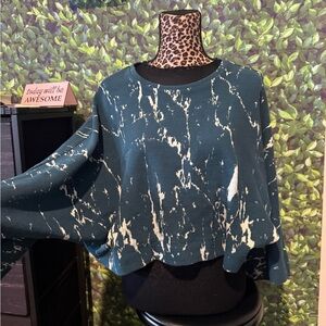 Teal and White Marble-Print Cropped Sweater 97